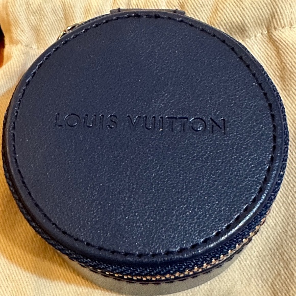 Louis Vuitton Earbud, Jewelry, Pill or Hidden Money Case - Blue Leather w/Pouch - Picture 1 of 8